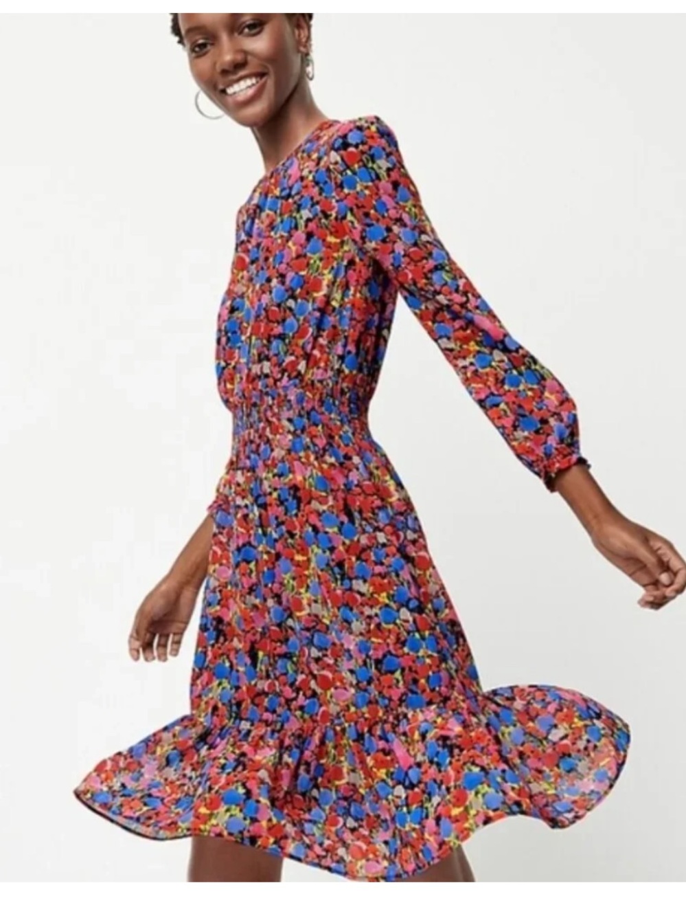 J.Crew Cinched Waist Dress, Size XL, watercolor floral print